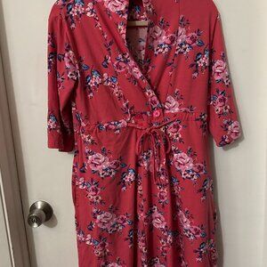 Gownies Floral Robe Dress XS/S Pink Cotton Stretch Faux Wrap Lounge Midi